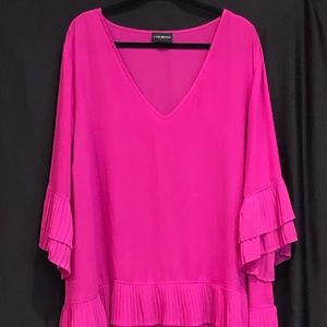 Lane Bryant Fushia blouse, pleated ruffle 26/28